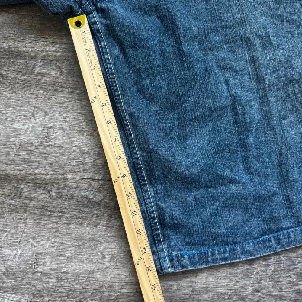 Old Skool Y2K Jean Shorts 48 ‎ Dark Wash Embroidered Baggy Hip Hop Streetwear